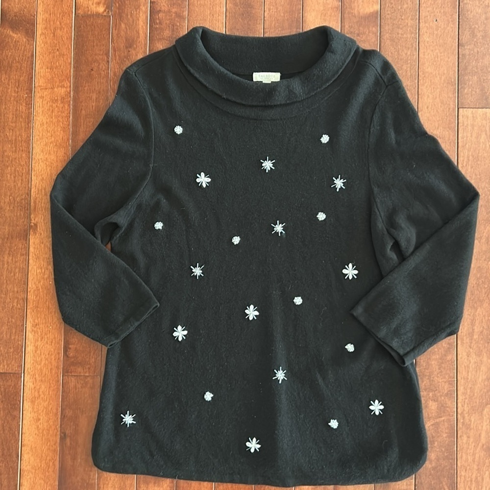 Talbots Black Embellished Sweater Size Medium Petite